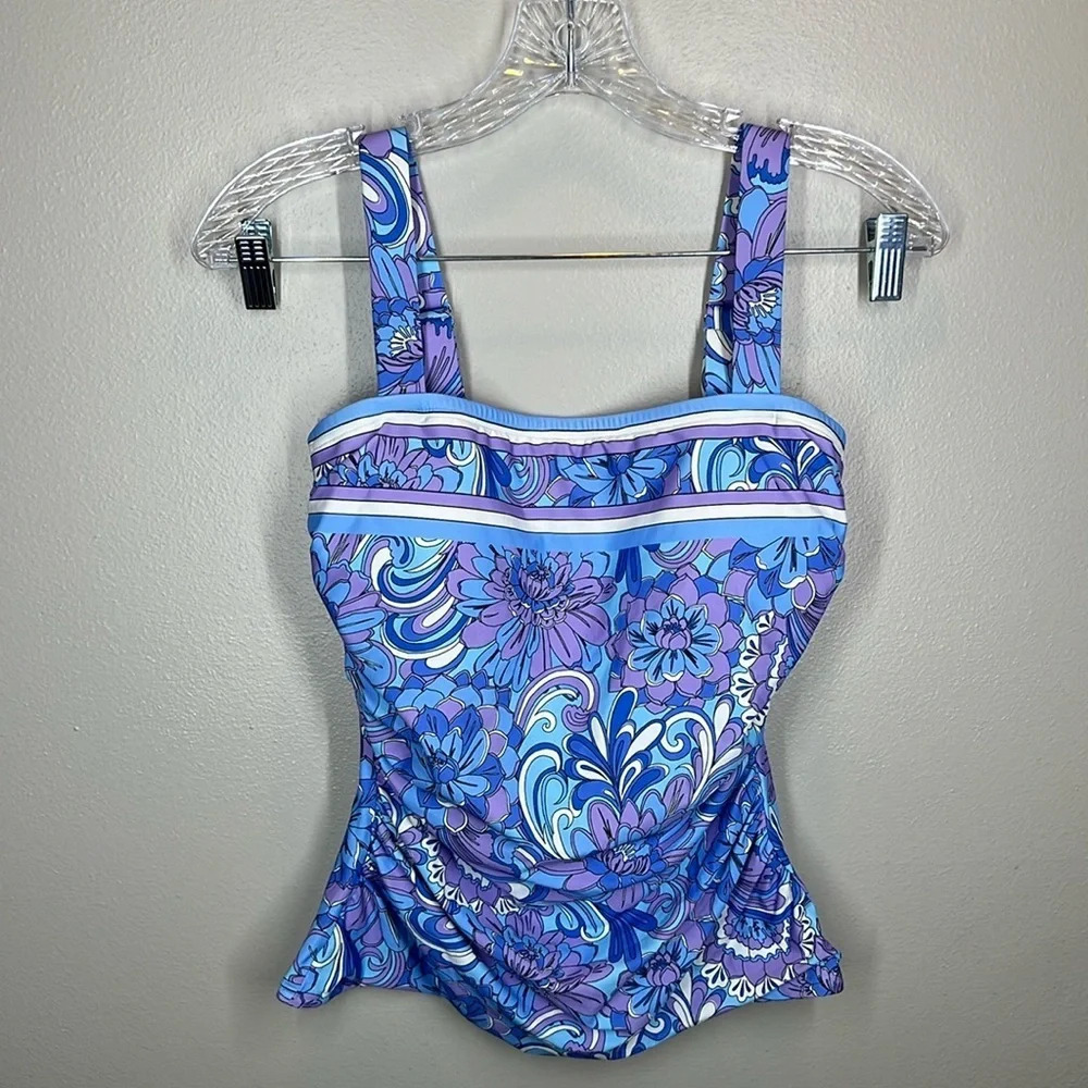 {Carmen Marc Valvo} "Swim Sense Exploded Blooms" Square Neck Tankini Swim Top - Picture 4 of 6